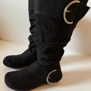 RIALTO Black suede double buckle boots